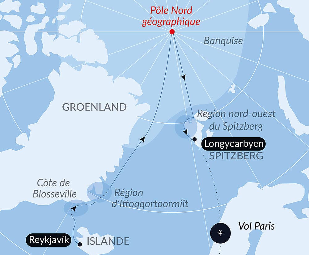 Le pôle Nord géographique et côte est du Groenland null